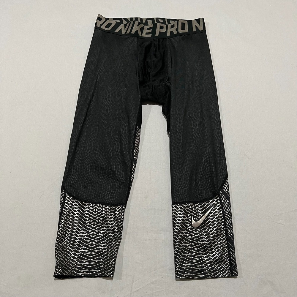 Nike Pro Hypercool Max Mens Black/Metallic Titanium 3/4 Length Tights Size XL